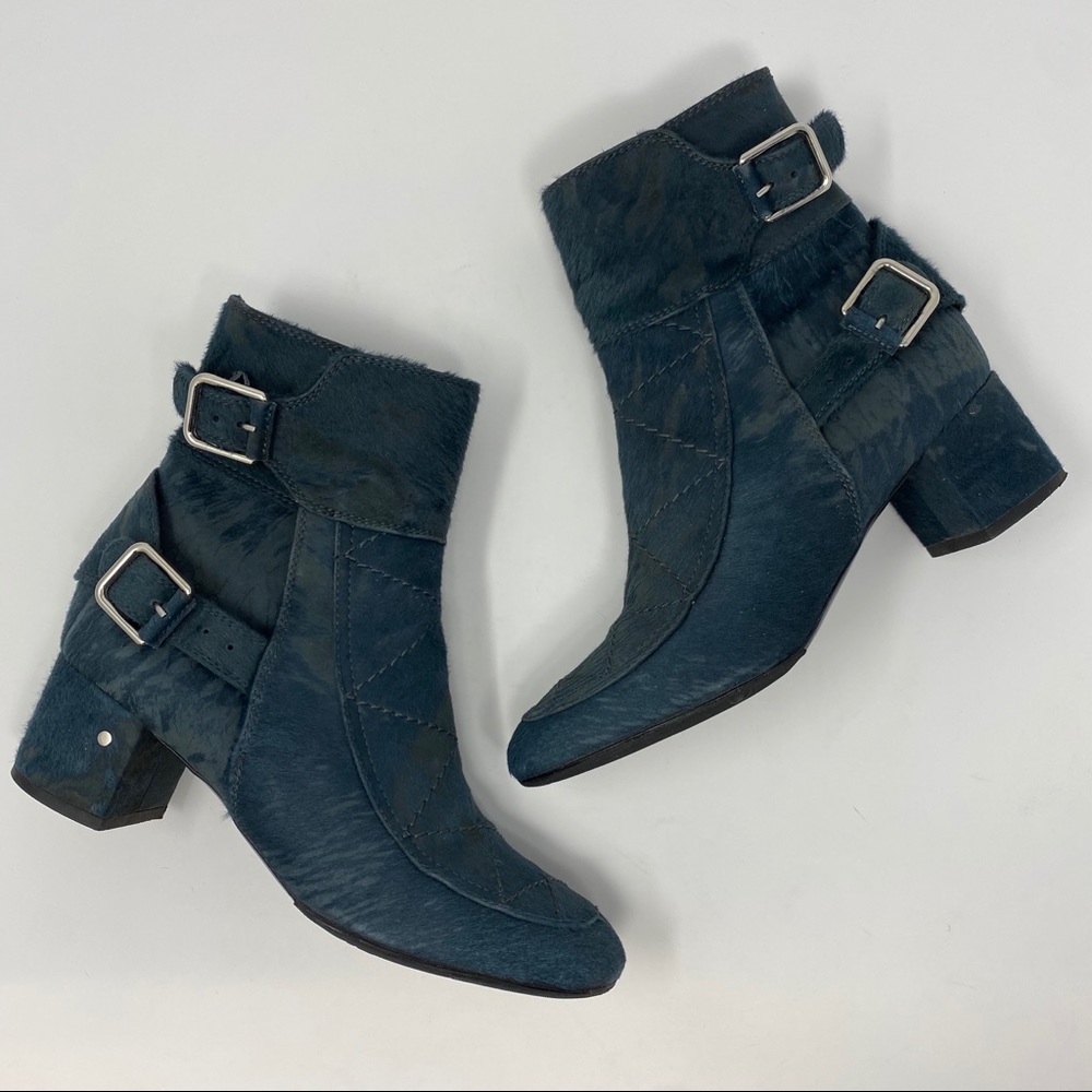 Laurence Dacade Calf Hair Blue Buckle Moto Bootie